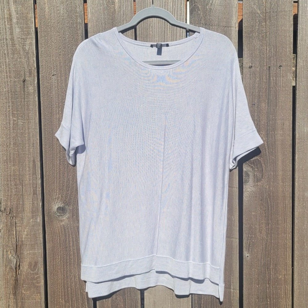 Eileen Fisher India Sky Tencel Silk Knit Short Sleeve Tunic Sweater L S18SYV